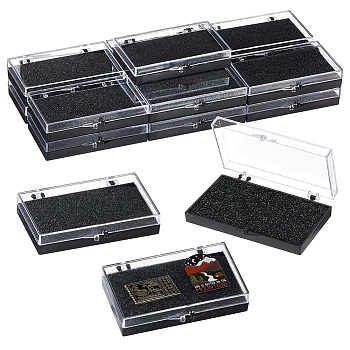 Plastic Badge Storage Box, Badge Gift Case with Black Sponge, Rectangle, 5.2x8x1.55cm, Inner Diameter: 4.2x7.6cm