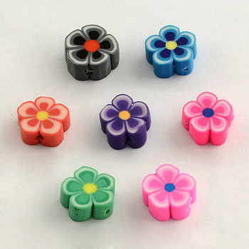 Handmade Polymer Clay Beads, Flower, Mixed Color, 8~9x8x4mm, Hole: 2mm