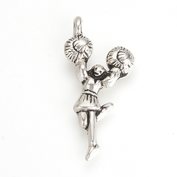 Tibetan Style Alloy Pendants, Cheering Squad, Cadmium Free & Lead Free, Antique Silver, 29x14x3mm, Hole: 1mm, about 810pcs/1000g