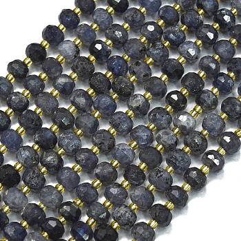 Natural Iolite Beads Strands, with Seed Beads, Faceted, Lantern, 8~8.5x6.5~7mm, Hole: 0.6mm, about 44pcs/strand, 15.16 inch(38.5cm)