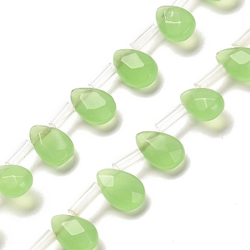 K9 Glass Beads Strands, Top Drilled, Faceted, Teardrop, Light Green, 9x6x4mm, Hole: 0.9mm, about 40pcs/strand, 16.22''(41.2cm)