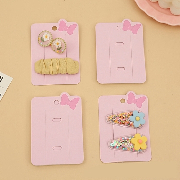 Paper Hair Clip Display Cards, Rectangle with Bowknot, Pink, 10.2x7.1x0.05cm, Hole: 7mm