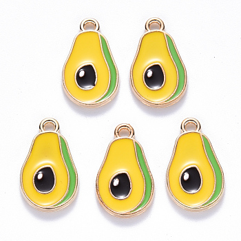 Alloy Enamel Charms, Pear, Yellow, Light Gold, Yellow, 19x11x2mm, Hole: 1.6mm