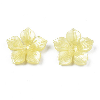 Opaque Acrylic Beads, Flower, Champagne Yellow, 29.5x28.5x6.5mm, Hole: 1.6mm