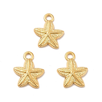 Ion Plating(IP) 304 Stainless Steel Pendants, Starfish Charms, Real 18K Gold Plated, 15.5x13x2.5mm, Hole: 2mm