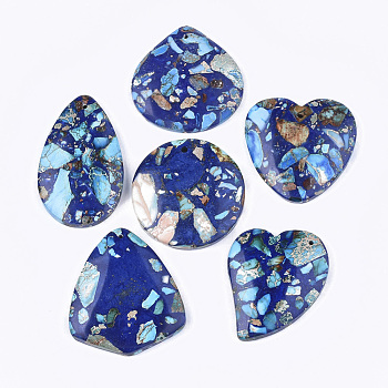 Assembled Synthetic Imperial Jasper and Natural Lapis Lazuli Pendants, Dyed, Mixed Shapes, Blue, 38.5~48x30~40x6.5~7.5mm, Hole: 1.4mm
