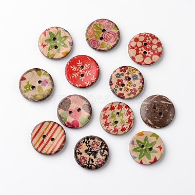 32L(20mm) Mixed Color Flat Round Coconut 2-Hole Button