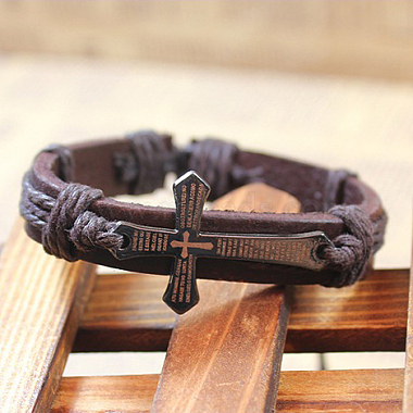 Bracelets de cordon en cuir tressé réglable en fer(X-BJEW-P0001-02A)-2