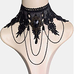 Gothic Style Resin Tassel Lace Chain Necklaces, Oval, Black, 11.81~15.75 inch(30~40cm)(WG2E9D0-02)