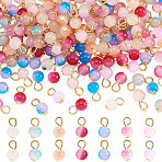 140Pcs 7 Colors Baking Paint Imitation Jade Glass Charms, with 304 Stainless Steel Loops, Round, Golden, Mixed Color, 10mm, Hole: 3mm(PALLOY-TAC0286)