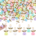 100Pcs Acrylic & ABS Plastic Imitation Pearl Angel Pendants, with Tibetan Style Alloy Fairy Wing, Antique Golden, 23x14x6mm, Hole: 3mm(FIND-HY0005-28)