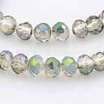 Half Rainbow Plated Faceted Rondelle Glass Beads Strands, Clear, 3.5x2.5mm, Hole: 1mm, about 100pcs/strand, 10 inch(GLAA-A024B-HR01)