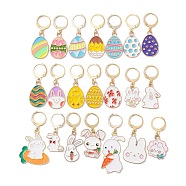 Easter Rabbit & Egg Alloy Enamel Pendant Decoration, with 304 Stainless Steel Leverback Findings, Mixed Color, 35~50mm, 21pcs/set(HJEW-JM01310)