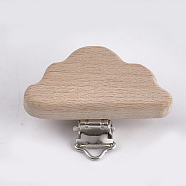 Beech Wood Baby Pacifier Holder Clips, with Iron Clips, Cloud, Platinum, BurlyWood, 43x51x18mm, Hole: 3.5x6mm(WOOD-T015-04)