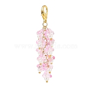 Trumpet Flower Glass Pendant Decorations, Lobster Clasp Charms, Clip-on Charms, for Keychain, Purse, Backpack Ornament, Pink, 69mm(HJEW-JM00800-04)