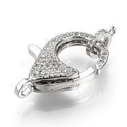 Brass Micro Pave Cubic Zirconia Lobster Claw Clasps, Platinum, 32x18x6mm, Hole: 1~2mm(ZIRC-S058-13P)