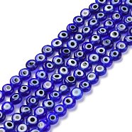 Handmade Lampwork Beads, Flat Round with Evil Eye, Deep Sky Blue, 4.5x2.5mm, Hole: 0.6mm, about 90~100pcs/strand, 15.35''~15.75''(39~40cm)(LAMP-P056-01L)