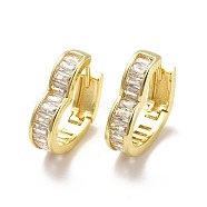 Brass Cubic Zirconia Hoop Earrings, Heart Shape Hoop Earrings for Women, Real 18K Gold Plated, Clear, 16x15x4mm, Pin: 0.9mm(KK-H433-56B-G)
