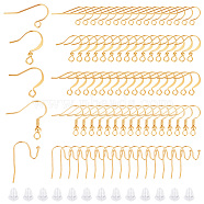 100Pcs 5 Style Brass Earring Hooks, Shepherd's Hook Ear Wire, French Hooks with Coil and Ball, with 100Pcs Plastic Ear Nuts, Real 18K Gold Plated, 13~21x15.5~20x0.7~3mm, Hole: 1.5~2.5mm, Pin: 0.5~0.9mm, 20Pcs/style(KK-BBC0012-33)