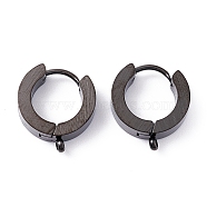 304 Stainless Steel Huggie Hoop Earrings Findings, with Vertical Loop, Ring, Electrophoresis Black, 15x13x4mm, Hole: 1.4mm, Pin: 1mm(X-STAS-I167-01B-EB)