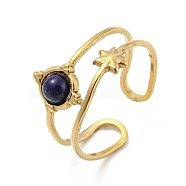 304 Stainless Steel with Natural Lapis Lazuli Ring, US Size 6(16.5mm)(RJEW-Z031-01I-01)