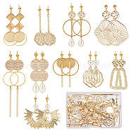 DIY Geometry Dangle Stud Earring Making Kit, Including Alloy & Brass & 201 Stainless Steel Flat Round & Oval & Bar Link Connectors & Pendants, Glass Pearl Beads, Brass Post Earring Findings, Golden, 134Pcs/box(DIY-SC0020-53)