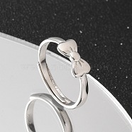 925 Sterling Silver Bowknot Adjustable Rings for Women, Silver, 5mm, Inner Diameter: 15mm(RJEW-R008-02S-05)