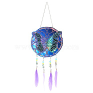 DIY Diamond Painting Web with Feather Wind Chime Kits, Including Resin Rhinestones, Diamond Sticky Pen, Tray Plate and Glue Clay, Butterfly Pattern, 330mm(DIAM-PW0001-223E)