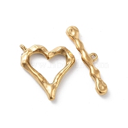 Ion Plating(IP) 304 Stainless Steel Toggle Clasps, Heart, Real 18K Gold Plated, 22x21x4mm, Hole: 1.6mm, Bar: 30x7x3.5mm, Hole: 1.4mm(X-STAS-A092-08A-G)