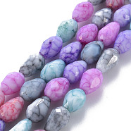 Opaque Baking Painted Crackle Glass Beads Strands, Teardrop, Faceted, Mixed Color, 10.5~12x8mm, Hole: 1.5mm, about 33~34pcs/strand, 15.24 inch~15.59 inch(38.7cm~39.6cm)(EGLA-T008-17F)