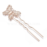 Iron Hair Fork Findings, with Brass Butterfly Filigree Findings, Light Gold, 85.5x22x3mm, Butterfly: 30x20mm(KK-M212-03LG)