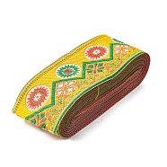 Embroidery Polyester Ribbons, Jacquard Ribbon, Garment Accessories, Floral Pattern, Yellow, 2 inch(50mm), 7m/roll(OCOR-WH0064-13F)