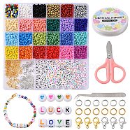 DIY Bracelets Making Kit, Including Cube & Heart Pattern & Acrylic & Glass Seed Beads, Alloy Clasps, Scissors, Tweezers, Elastic Thread, Mixed Color(DIY-YW0006-89)