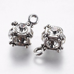 Alloy Pendants, with Rhinestone, Cube, Antique Silver, 16x12x10.5mm, Hole: 2mm(PALLOY-A065-14AS)