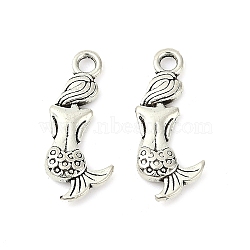 Tibetan Style Alloy Mermaid Pendants, Cadmium Free & Lead Free, Antique Silver, 20x9x2mm, Hole: 1.5mm(TIBEP-5402-AS-LF)