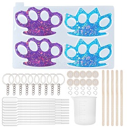 DIY Defensive Keychain Silicone Molds Kits, with Silicone Knuckles Molds, Iron Keychain Clasp Findings & Open Jump Rings, Silicone Measuring Cup, Disposable Latex Finger Cots, White, 41pcs/set(DIY-GF0002-31)