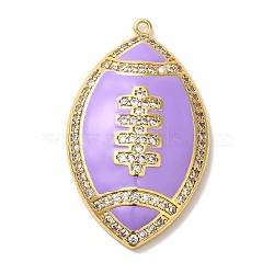 Rack Plating Brass Enamel with Cubic Zirconia Pendant, Cadmium Free & Lead Free, Long-Lasting Plated, Rugby, Plum, 37x22x1.6mm, Hole: 1.2mm(KK-A229-32G-01)