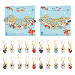 10Pcs 5 Colors Alloy Enamel Owl Charm Locking Stitch Markers, with Gold Tone Brass Leverback Earring Findings, Mixed Color, 3.8cm, 2pcs/color(HJEW-PH01642)