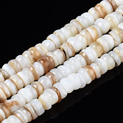 Natural Freshwater Shell Beads Strands, Flat Round/Disc, Heishi Beads, Seashell Color, 4x1~2mm, Hole: 0.8mm, about 206~210pcs/strand, 14.96 inch~15.16 inch(38cm~38.5cm)(SHEL-T018-28)