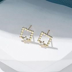 Brass Clear Cubic Zirconia Stud Earrings, Square, Real 18K Gold Plated, 8.5x7.5mm(EJEW-Q014-03G)