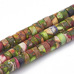 Synthetic Gold Line Imperial Jasper Beads Strands, Heishi Beads, Flat Round/Disc, Colorful, 6~6.5x3~3.5mm, Hole: 1mm, about 113pcs/strand, 15.5 inch(G-T103-19A)