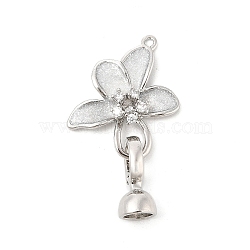 Brass Micro Pave Clear Cubic Zirconia Fold Over Clasps, with Enamel & Glitter, Flower, Platinum, 26mm(KK-U059-12P)