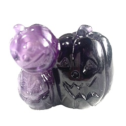 Natural Amethyst Carved Display Decorations, Halloween Pumpkin Ornament, Home Decoration, 50x35x45mm(DJEW-PW0014-01G)