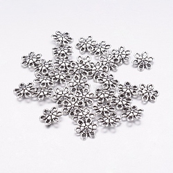 Tibetan Style Alloy Flower Pendants, Lead Free and Cadmium Free, Antique Silver, 9x9x3mm, Hole: 1mm(LF1006Y)