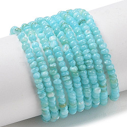 Natural Freshwater Shell Beads Strands, Dyed, Rondelle, Aquamarine, 2x1mm, Hole: 0.5mm, about 231~235pcs/strand, 14.96''(38cm)(SHEL-P017-01A-03)