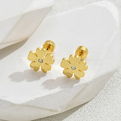 Fashionable Stainless Steel Flower Stud Earrings for Women, Prevent Earlobe Dropping., Real 18K Gold Plated, 9mm(UH9344)