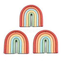 Handmade Polymer Clay Pendants, Circular Arch, Colorful, 39x38x3.5mm, Hole: 1.6mm(CLAY-N010-006)