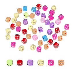 Plating Acrylic Beads, Metal Enlaced, Dice, Mixed Color, 8x8x8mm, Hole: 1mm(X-PACR-T006-09)