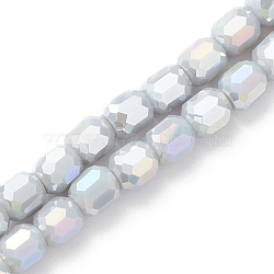 Electroplate Glass Beads Strands, AB Color Plated, Faceted, Barrel, Gray, 8x8mm, Hole: 1.2mm, about 80pcs/strand, 26.14''(66.4cm)(EGLA-K015-08F)