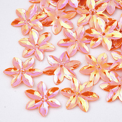 Ornament Accessories, PVC Plastic Paillette/Sequins Beads, Flower, Dark Orange, 13~13.5x12x0.4mm, Hole: 1.4mm, about 9000pcs/500g(PVC-S033-01E)